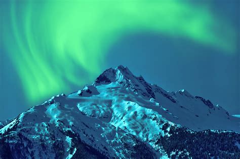 Aurora Borealis Mountains Snow Night Sky Northern Space