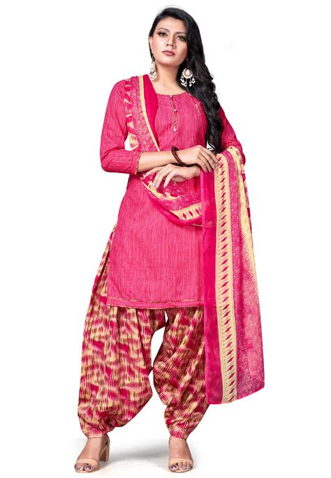 Buy Printed Cotton Punjabi Suit In Pink Online Kye1687 Utsav Fashion
