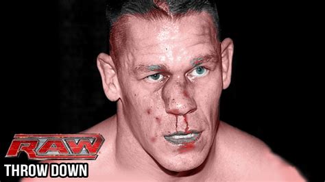 john cena breaks nose on raw how long will he be out throwdown youtube