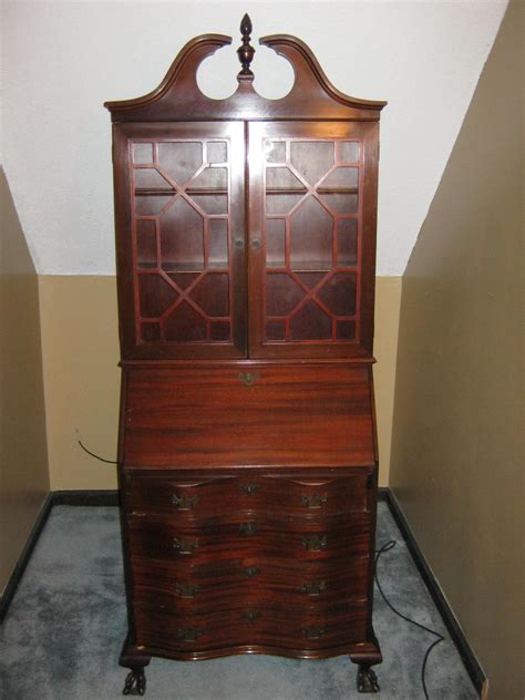 The inside of the desk has a large damask. Antique Secretary Cabinet with Drop Down Desk For Sale ...