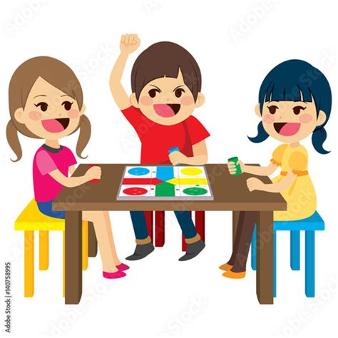Three Happy Friends Kids Sitting Playing Board Game Stock Image And