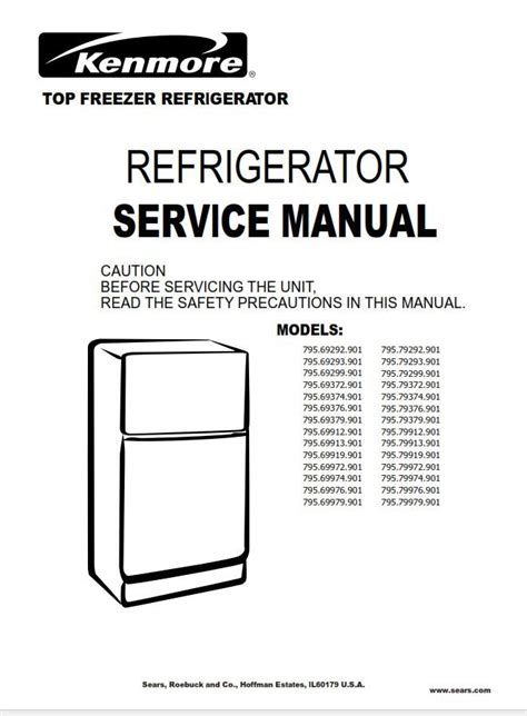 Kenmore 795 79972 79974 79976 79979 901 Models Refrigerator Service And