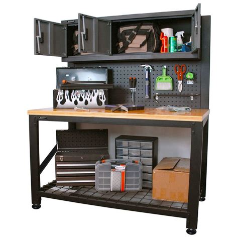 Homak Garage Series 5 Ft Industrial Steel Workbench With Cabinet