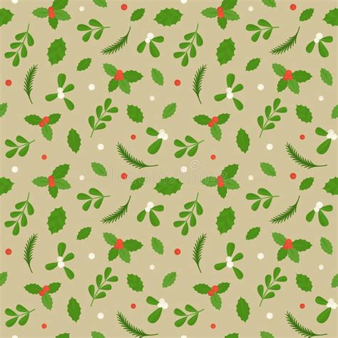 Mistletoe And Red Bow With Seamless Pattern For Christmas Stock Vector