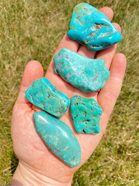 Turquoise Tumbled Stone Tumbled Wavy Flat Turquoise Crystals Multiple
