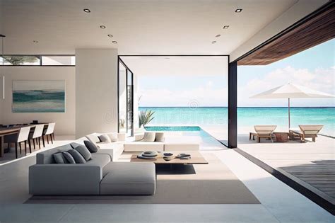 Beachfront Villa Interior With Minimalist Design And Sleek Furnishings