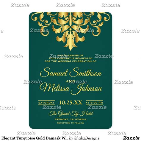 Elegant Green Gold Damask Wedding Invitation | Zazzle.com | Damask wedding invitation, Damask ...