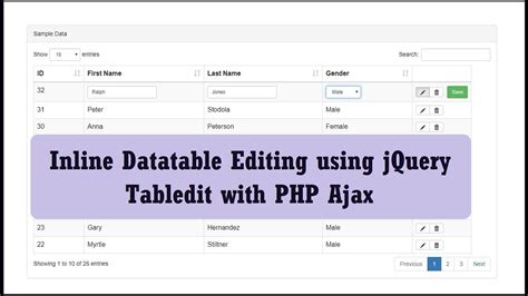 Inline Datatable Editing Using Jquery Tabledit With Php Ajax Youtube