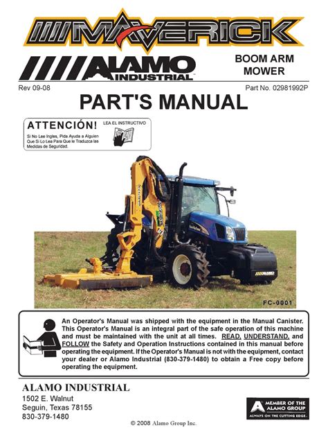 Alamo Industrial Maverick Boom Arm Mower Parts Manual Pdf Download