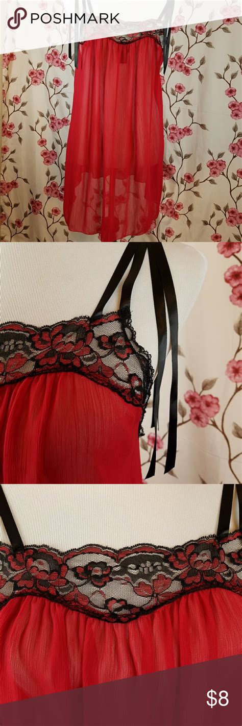 Secret Treasures Nighty Lovely Red With Black And Red Lace Accent Polyester Great Condition