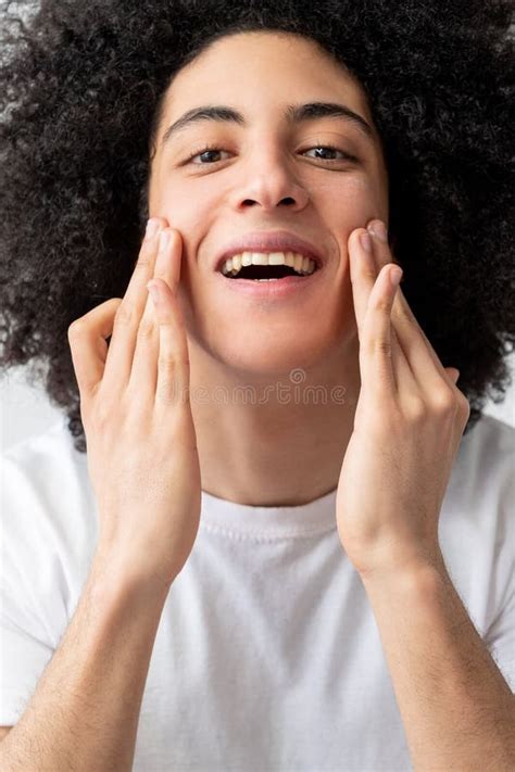 Man Facial Care Skin Treatment Guy Applying Cream Stock Image Image