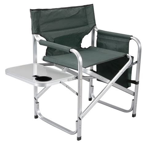 Green Faulkner Aluminum Director Chair With Folding Tray And Cup Holder Camping And Hiking Outdoor