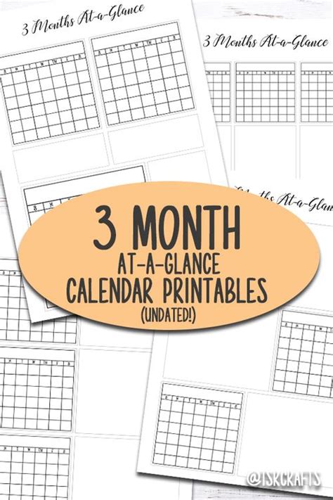 Three 3 Month At A Glance Printable Calendar Set Planner Inserts