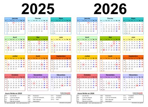 Calendrier 2025 Et 2026 Excel Word Et Pdf Calendarpedia