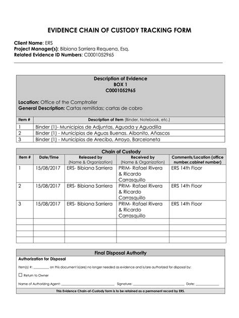 Evidence Chain Of Custody Tracking Form Fill Online Printable