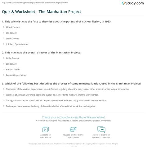 Robert oppenheimer, the los alamos laboratory would conduct the bulk of the remaining research and construction of the bomb. Quiz & Worksheet - The Manhattan Project | Study.com
