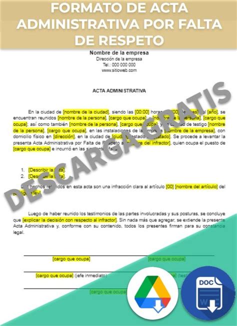 Acta Administrativa Por Falta De Respeto Ejemplos Formatos