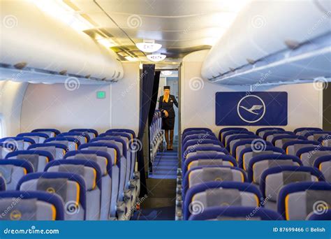 Lufthansa Airbus A380 Airplane Inside Stewardess Editorial Photo