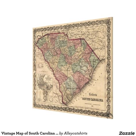 Vintage Map Of South Carolina 1865 Canvas Print