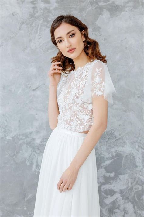 Ivory Lace Wedding Top Bridal Lace Top With Wide Sleeves Etsy
