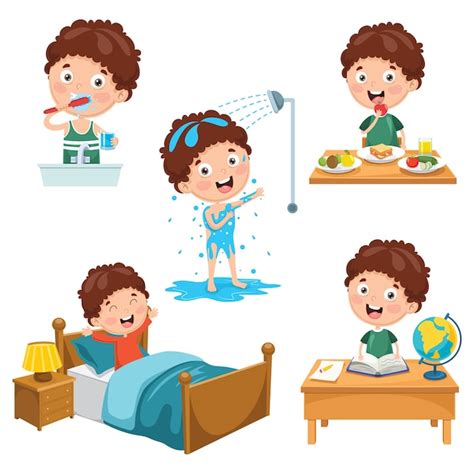 Illustration Of Kids Daily Routine Activities Vector Premium Download