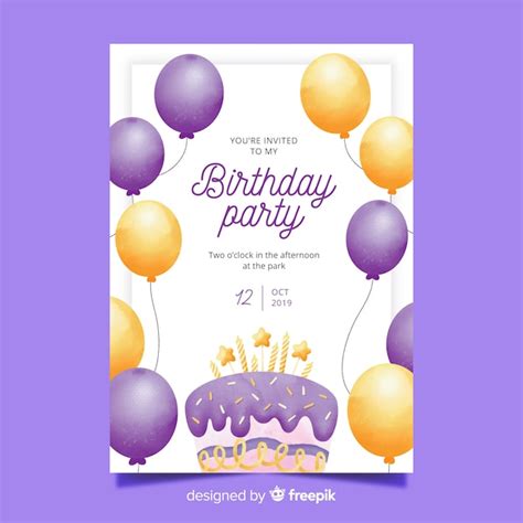 Free Vector Watercolor Birthday Invitation With Balloons Template