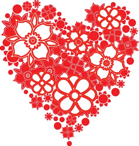 Vector drawing of flowers hearts ribbons. Free Clipart Of A love heart with flowers