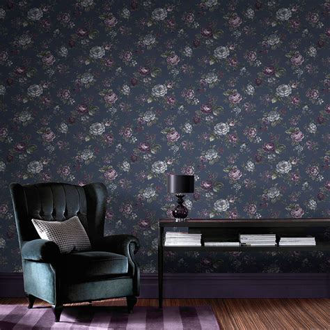 Removable water activate d wallpaper navy floral bouquets coral spring sign in to check out check. Muse French Navy Wallpaper - GrahamBrownUK
