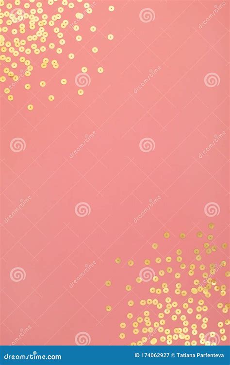 Pink Pastel Festive Background With Golden Sparkling Sequins Abstract