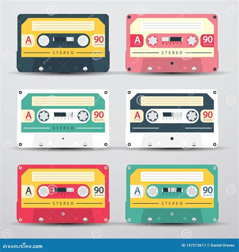 Audio Cassettes Collection Colored And Realistic Vector Set Royalty