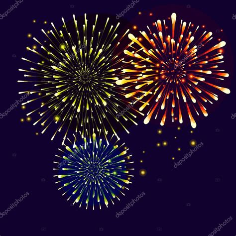 Realistic Brightly Colorful Fireworks Element On Night Background