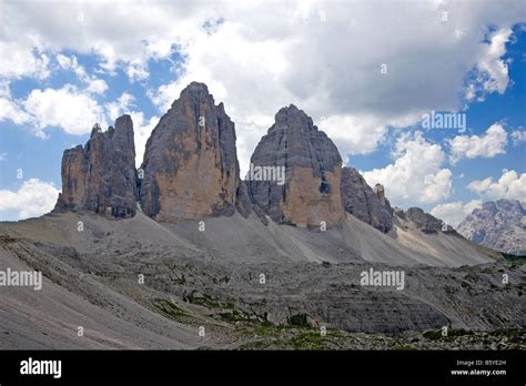 Three Peaks Sesto Dolomites Italy Stock Photo Alamy