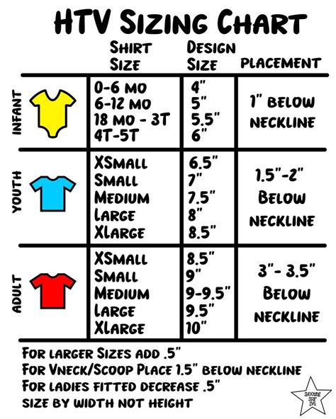 placement t shirt design size chart