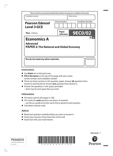 Pearson Edexcel Gce A Level In Economics A 9ec0 Paper 2 The National