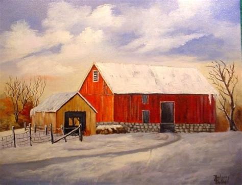 Image Result For Paintings Of Barns Winter Painting Snow Impasto