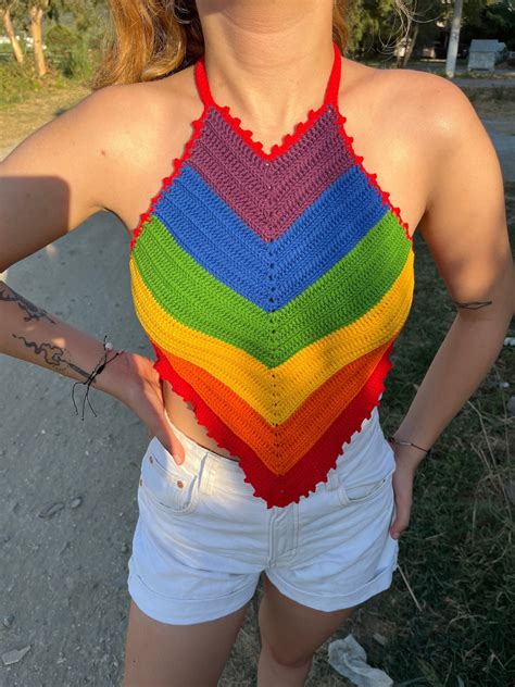 Crochet Pride Rainbow Halter Top Crochet Pride Top Handmade Etsy