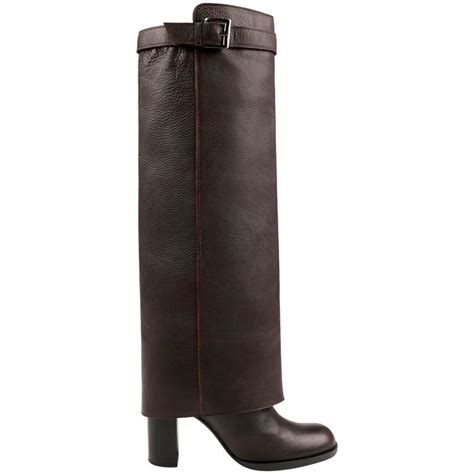 Chanel Brown Leather Fold Over Knee High Boots For Sale At 1stdibs