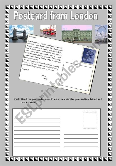 English Worksheets Postcard From London