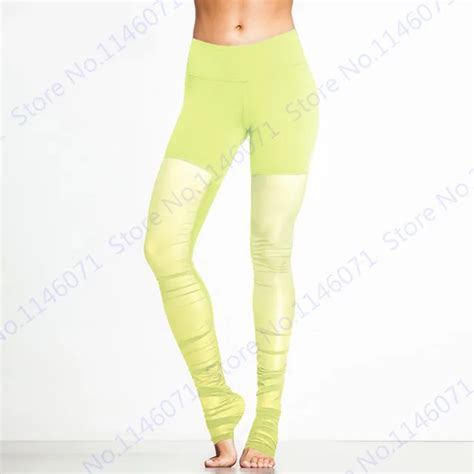 women translucent leggings candy color stitching sports running tights fitness skinny mesh yoga
