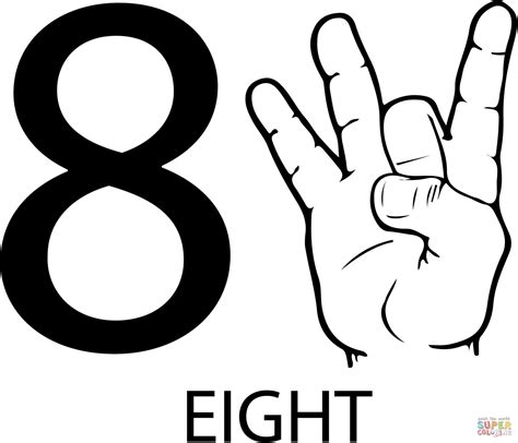 Asl Number Eight Coloring Page Free Printable Coloring Pages Sign