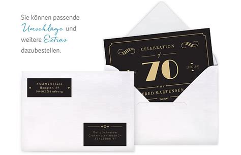 Wiegenfest mit einem fotomotiv überraschen, werten sie die einladungen aus dem kartenparadies mit einem porträt von ihnen auf. Einladungskarten 70. Geburtstag "Gatsby"