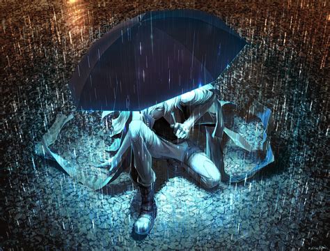 2805416 Artwork Fantasy Art Anime Rain City Park Umbrella Wallpaper