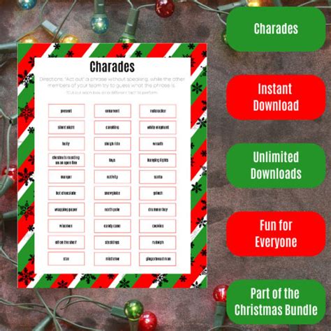 Christmas Themed Charades Red And Green Stripes Etsy