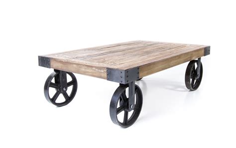 Livraison à domicile ou en retrait magasin ! Table basse industrielle sur roues - Industriel Vieux bois ...