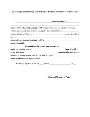 Sample Affidavit Of Acknowledgement Of Paternity Printable Templates Images