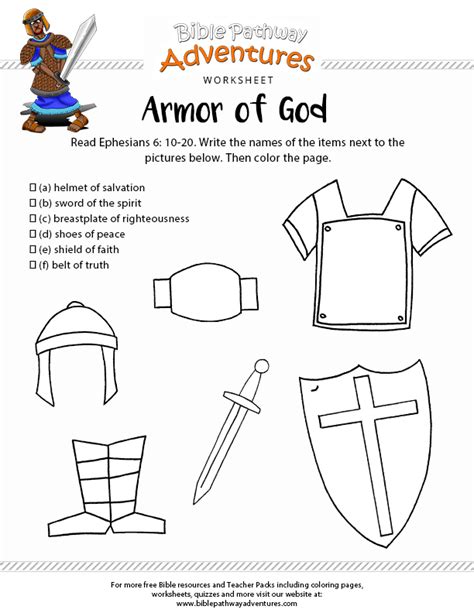Capture kids' attention with this crazy armor of god intro activity (involving trash bags and water a free printable coloring sheet of this picture is available on. Armor of God Worksheet for Kids | Worksheets, Sunday ...