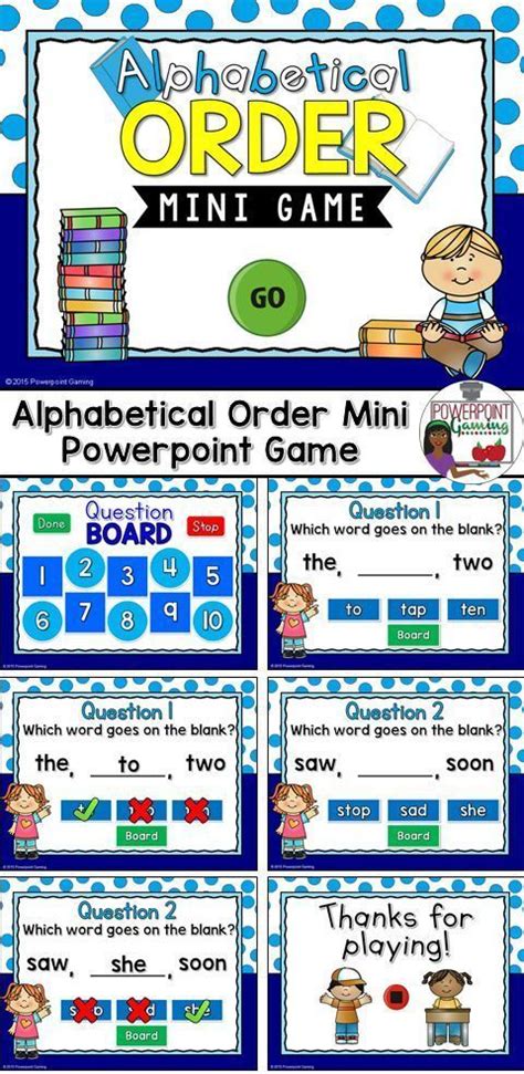 Dictionaries list words in alphabetical order. Alphabetical Order Powerpoint Mini Game | Abc order ...
