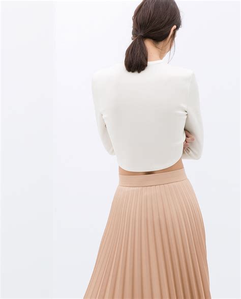 Zara Coated Pleated Skirt In Pink Lyst