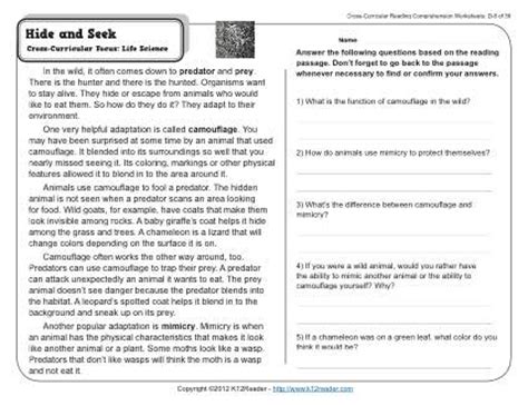 Science reading comprehension worksheets 4th grade. Hide and Seek | 4th Grade Reading Comprehension Worksheet