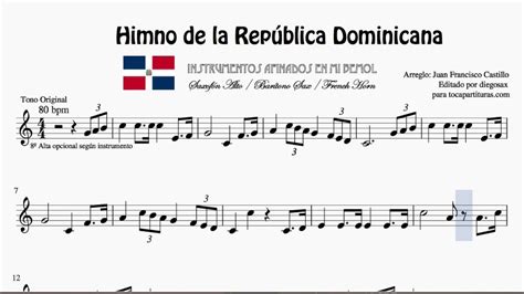 Himno De La República Dominicana Partitura De Saxo Alto Saxofón